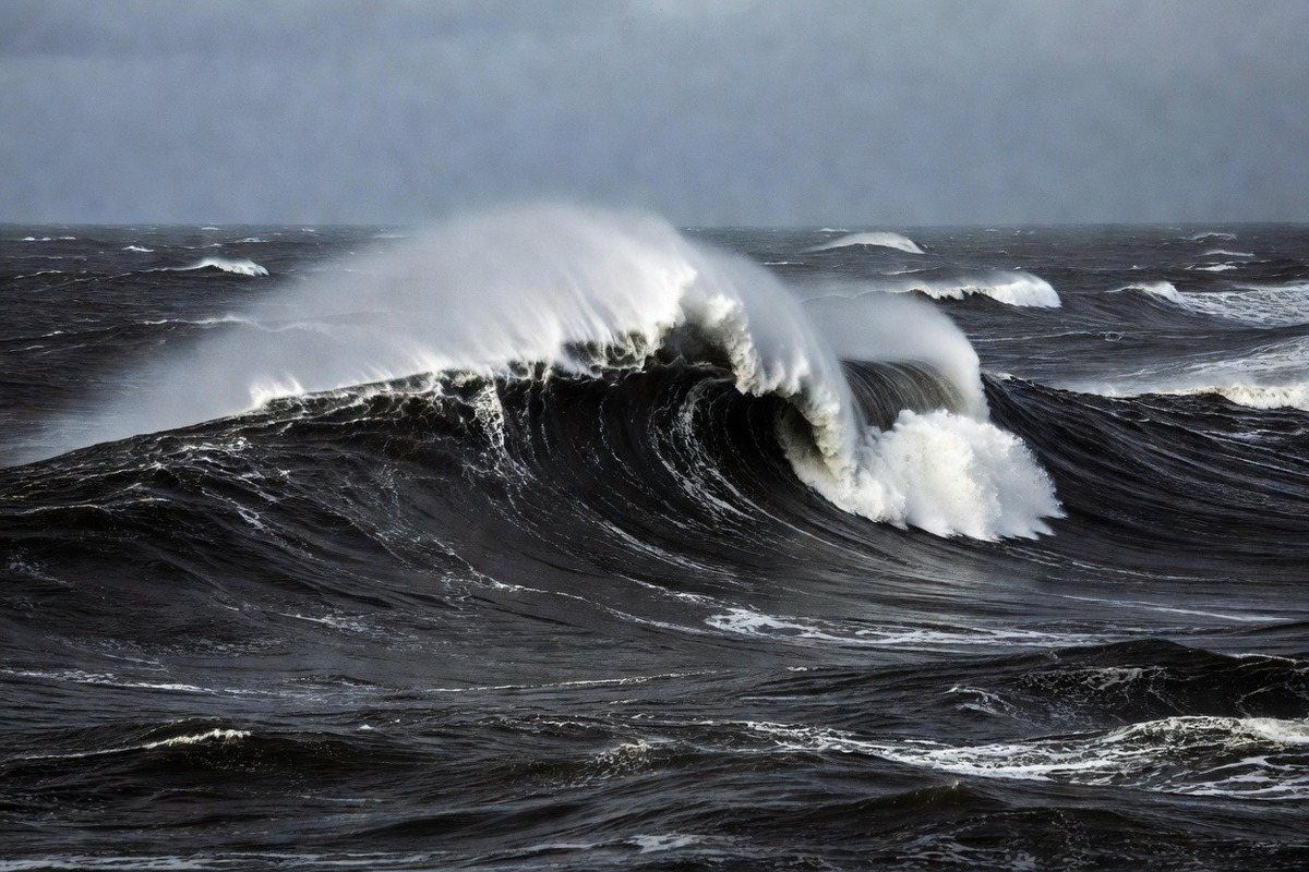 A massive dark ocean wave rising